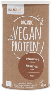 Konopný protein s kakaovou příchutí, bez laktózy, bez lepku, BIO 400 g - PURASANA
